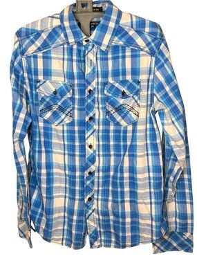 Carbon Size Medium Blue and White Plaid Button-Down Shirt